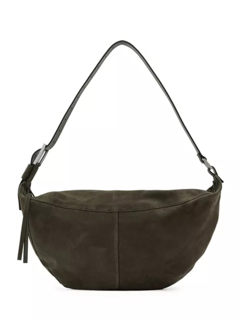 AllSaints Luna Suede Shoulder Bag Olive Green